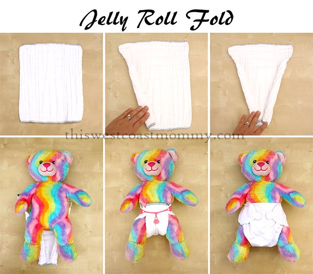 How to make a jelly roll fold with your prefold cloth diaper. Best fold for containing messes!