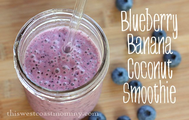 Blend blueberries and bananas with cocout milk for a delicious and healthy smoothie!