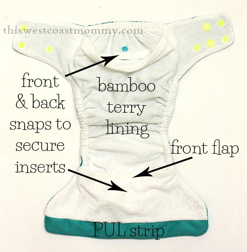 Funky Fluff's bamboo diaper has front and back snaps to keep your inserts flat and secure.