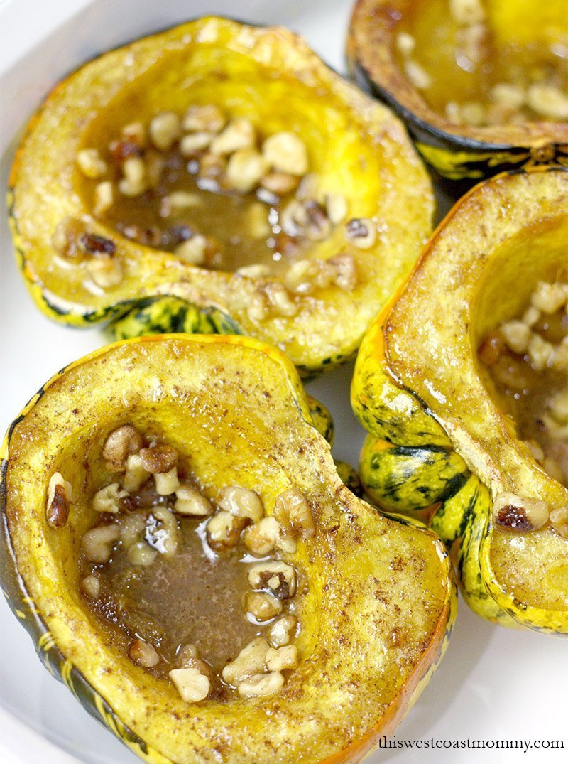 Roasted Maple Walnut Carnival Squash. This delicious fall recipe is paleo, vegetarian, and vegan friendly.