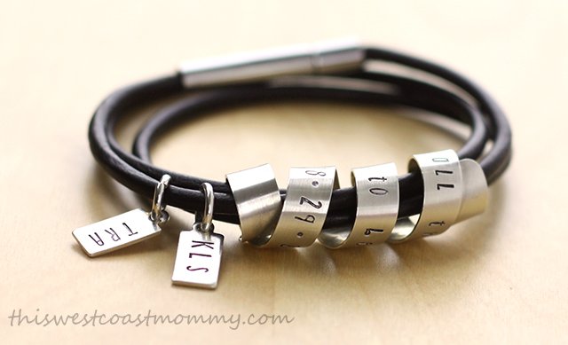 Custom hand stamped Emma bracelet - secret message wrapped around a triple wrap leather bracelet