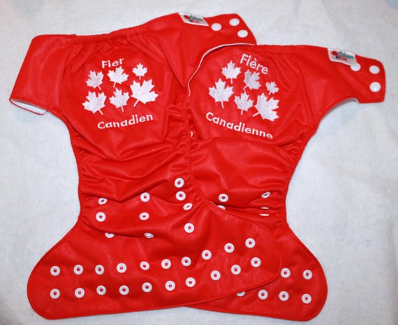 embroidered Fier Canadien pocket diaper - Adam et Eve