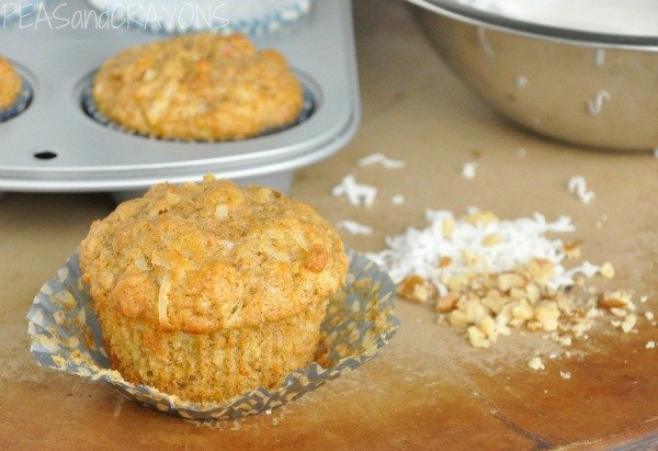 Gluten-free Coconut Carrot Walnut Muffins - Peas and Crayons
