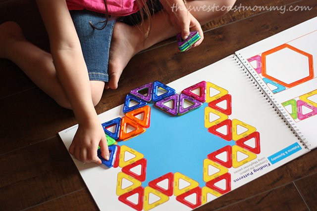 The Magformers math workbook helps teach math and geometry.