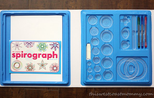 The Spirograph Deluxe Drawing Set comes in a nice carrying case with over 45 parts including 22 drawing gears, three pens, drawing paper, and a Design Guide Book.