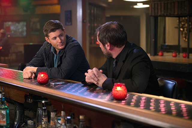 Supernatural -- "Reichenbach" -- Image SN1003a_0160 -- Pictured (L-R): Jensen Ackles as Dean and Mark Sheppard as Crowley -- Credit: Diyah Pera/The CW -- © 2014 The CW Network, LLC. All Rights Reserved