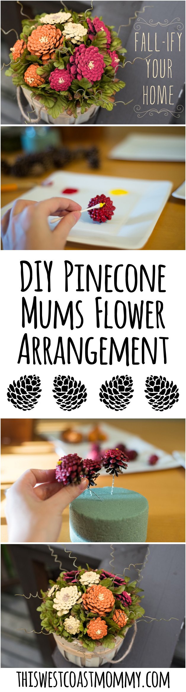 Fall-ify your home with a beautiful arrangement of DIY pinecone mums. Get step-by-step instructions here!