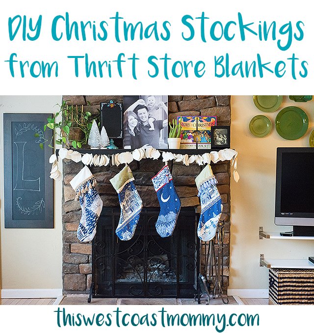 DIY Christmas Stockings from Thrift Store Blankets - Make these beautiful woven Christmas stockings with thrift store blankets, a few extra scraps of fabric, and some inexpensive trim.