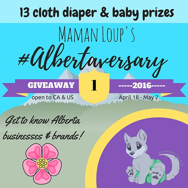 Win 1 of 13 cloth diaper and baby prizes in the #Albertaversary giveaway! (US/CAN, 5/1)