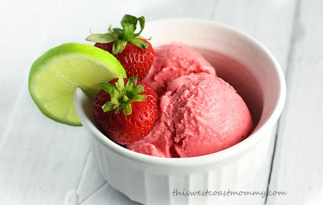 This healthy, homemade Strawberry Lime Frozen Yogurt is made with frozen strawberries and lime zest and tastes like my favourite margarita - the perfect blend of sweet and refreshingly tart! With only four ingredients, this beats anything you can buy in the store.