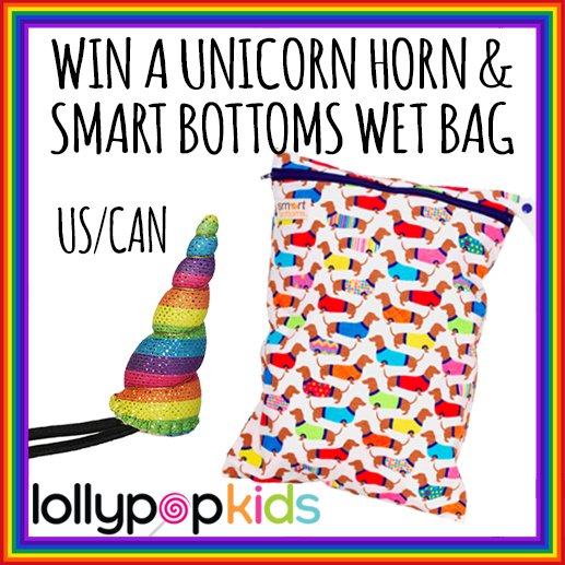 Win a Smart Bottoms wet bag and unicorn horn from Lollypop Kids (US/CAN, 12/3)