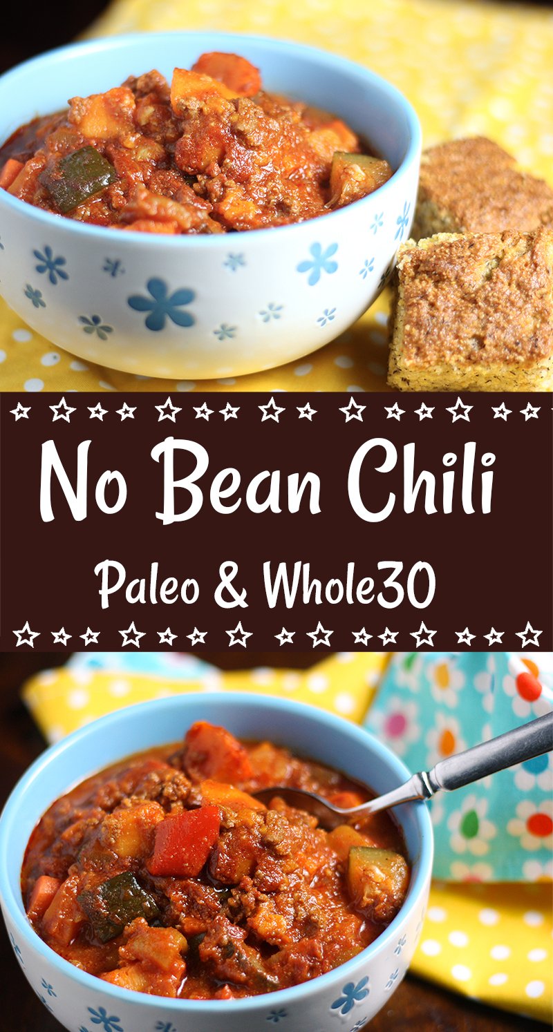 This delicious homestyle no bean chili replaces traditional kidney beans with hearty chunks of fresh vegetables.